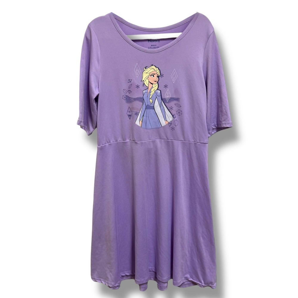 Disney Frozen 2 Elsa Girls Purple Fit and Flare Dress Size L 10-12 Lavender Soft